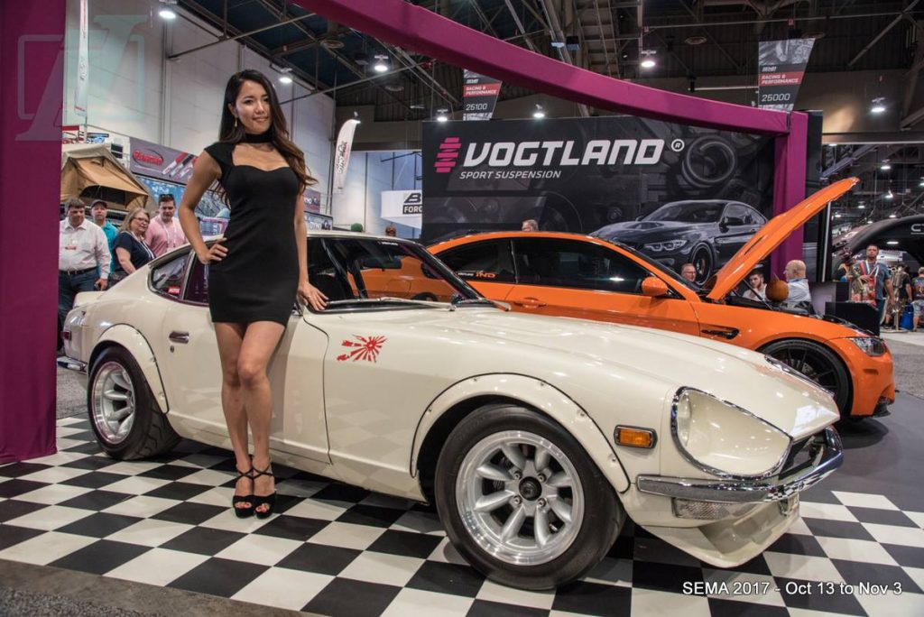 1971 Datsun 240Z with Spokesmodel Rumi representing at the Vogtland Sport Suspension Booth